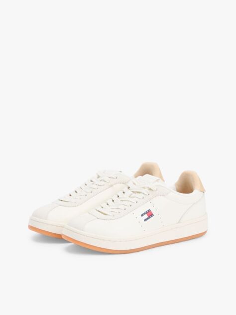 Beige Leather Archive Court Trainers  Women