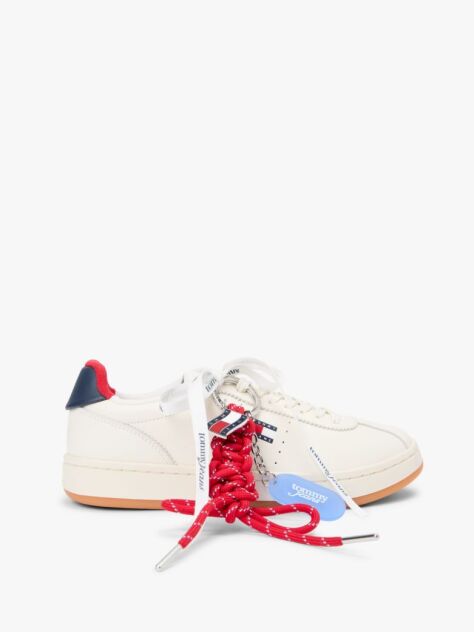 Beige Leather Archive Court Trainers With Charms  Women