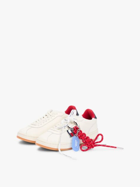 Beige Leather Archive Court Trainers With Charms  Women