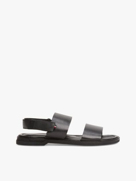 Black Double Strap Signature Leather Sandals  Men