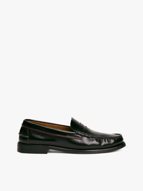 Black Debossed Leather Loafers  Men
