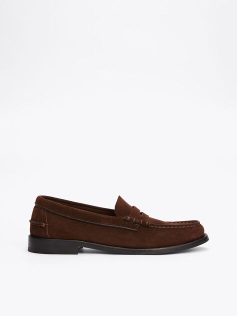 Brown Debossed Suede Loafers  Men