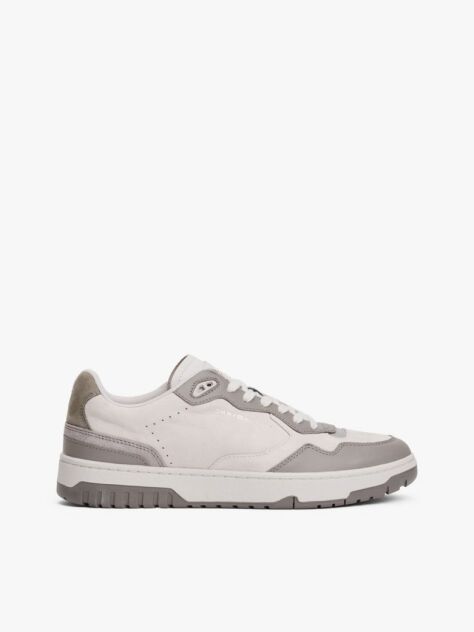 Grey Leather Mixed Texture Basketball Trainers  Men