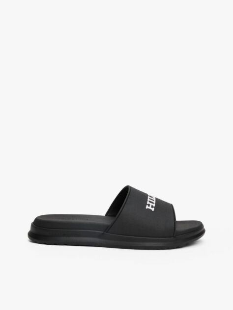 Black Textured Logo Pool Slides  Men