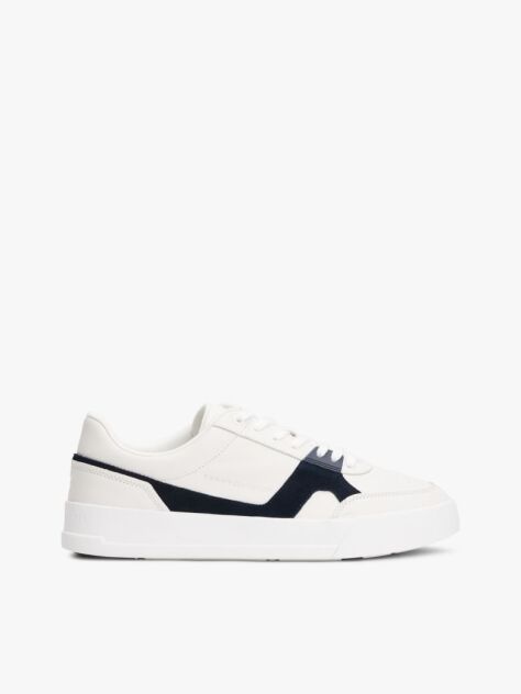 Multi Leather Contrast Panel Court Trainers  Men