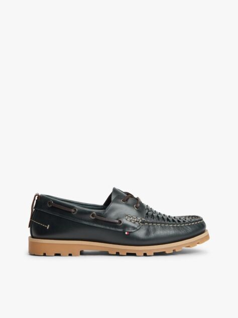 Blue Leather Braided Boat Shoes  Men
