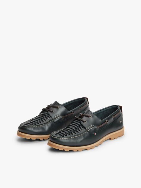 Blue Leather Braided Boat Shoes  Men