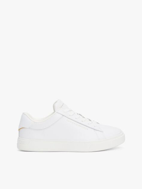 White Essential Metallic Leather Court Trainers  Women