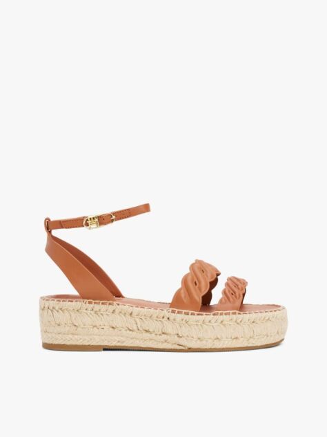 Brown Leather Embossed Espadrilles  Women