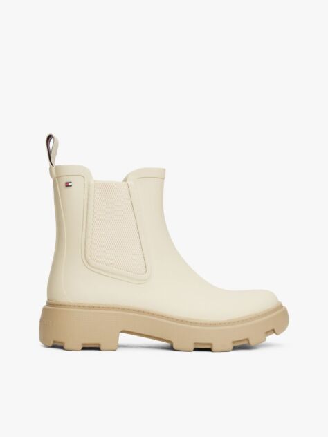 Beige Rubberised Flag Cleat Rain Boots  Women