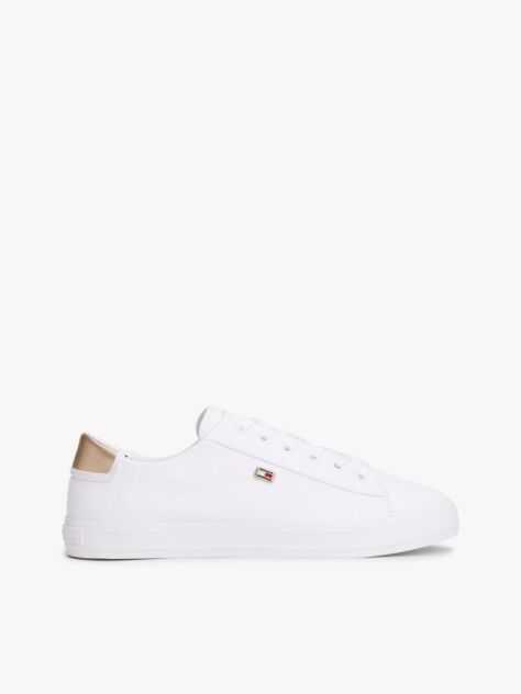 White Canvas Metallic Heel Trainers  Women