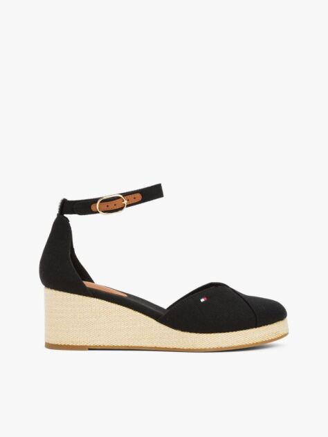 Black Canvas Espadrille Wedge Sandals  Women