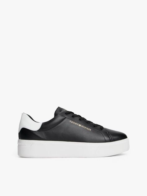 Μαύρο Δερμάτινα Sneakers Με Πλατφόρμα  Γυναίκες
