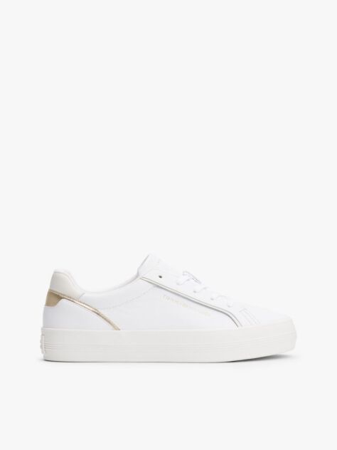 Άσπρο Δερμάτινα Sneakers Με Μεταλλικό Πάνελ  Γυναίκες