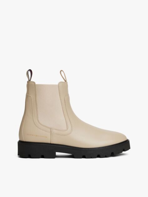 Beige Leather Chelsea Boots  Women