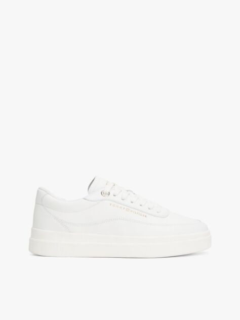 White Leather Platform Court Trainers  Women