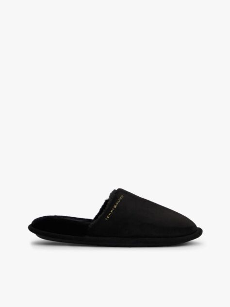 Black Microsuede Logo Slippers  Women