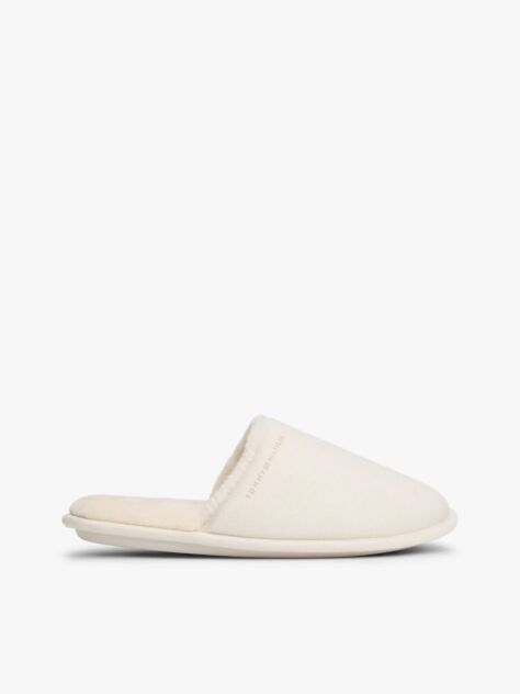 White Microsuede Logo Slippers  Women