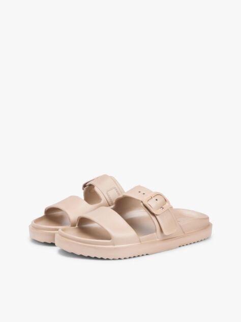 Beige Double Strap Enamel Flag Slides  Women