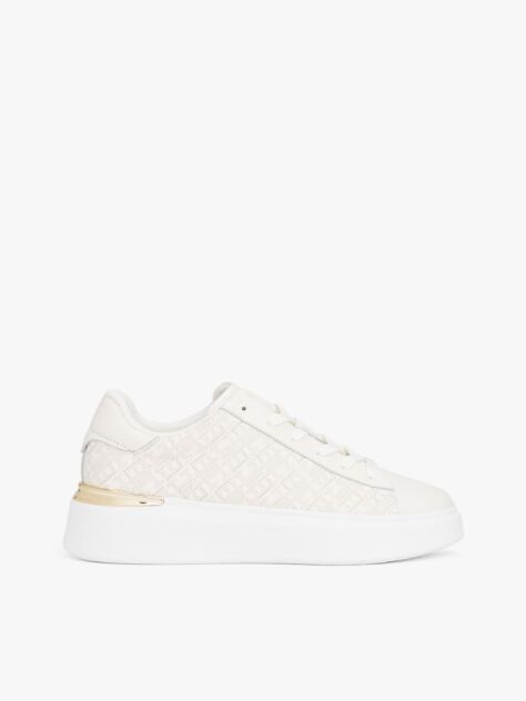 Beige TH Monogram Leather Platform Trainers  Women