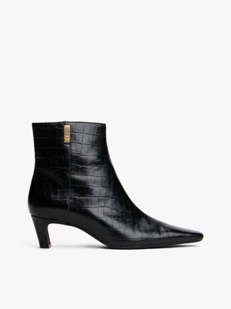 Black Croco-Print Kitten Heel Boots With Leather  Women