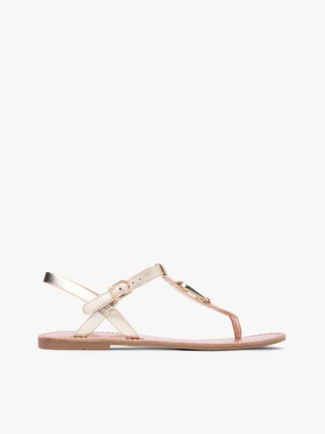 Gold Metallic Leather Toe Post Flat Sandals  Women