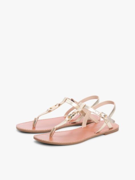 Gold Metallic Leather Toe Post Flat Sandals  Women