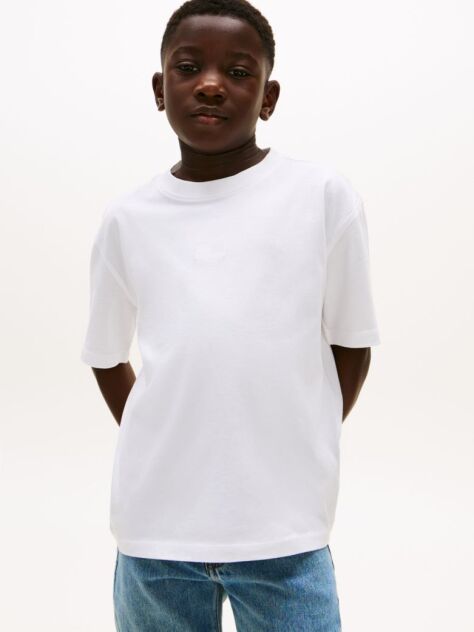 White Tonal Flag Embroidery T-Shirt  Boys