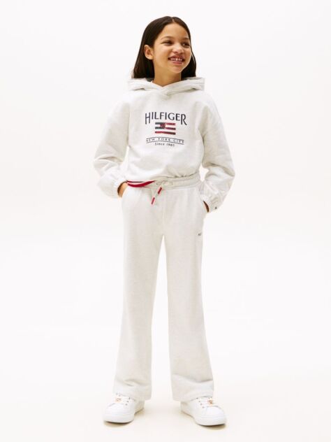 White Logo Embroidery Wide Leg Joggers  Girls