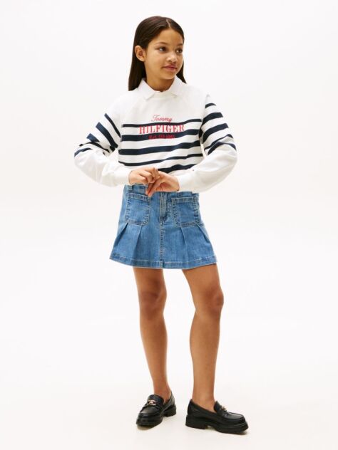Blue Pleated Denim Mini Skirt  Girls