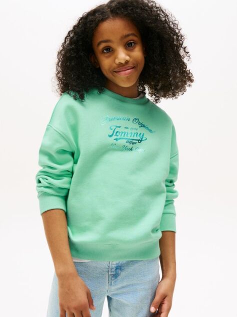 Green Metallic Logo Relaxed Sweatshirt  Girls