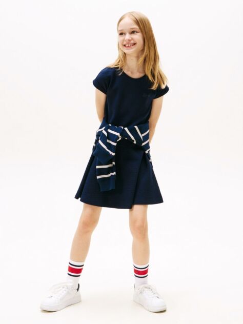 Blue Interlock Fit And Flare Slim Dress  Girls