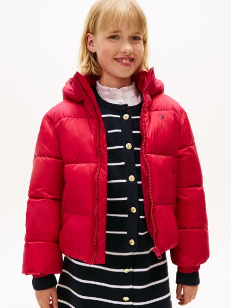 Κόκκινο Άνετο Φουσκωτό Τζάκετ Με Κουκούλα  Κορίτσια