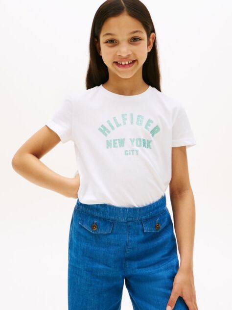 White Glitter Curve NYC Logo T-Shirt  Girls