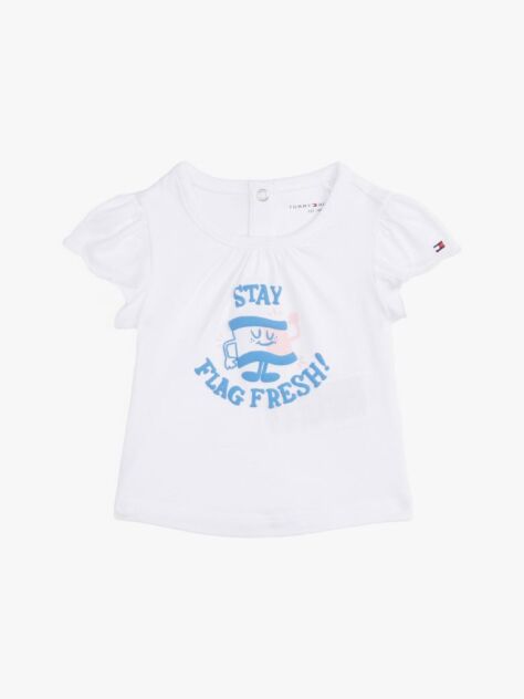 White Graphic Frill Sleeve T-Shirt  Newborn