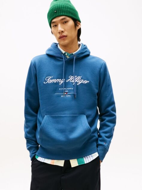 Blue Script Logo Hoodie  Men