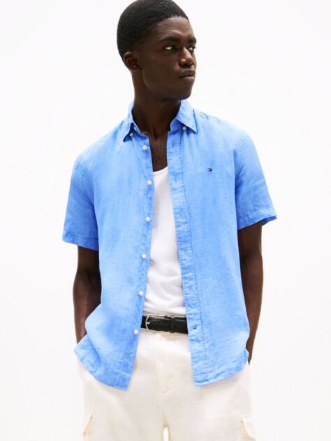 Blue Washed Pure Linen Shirt  Men