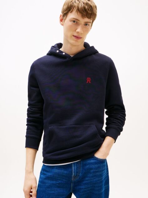 Μπλε Hoody Με Κεντητό Μονόγραμμα TH Σε Αντίθεση  Άνδρες