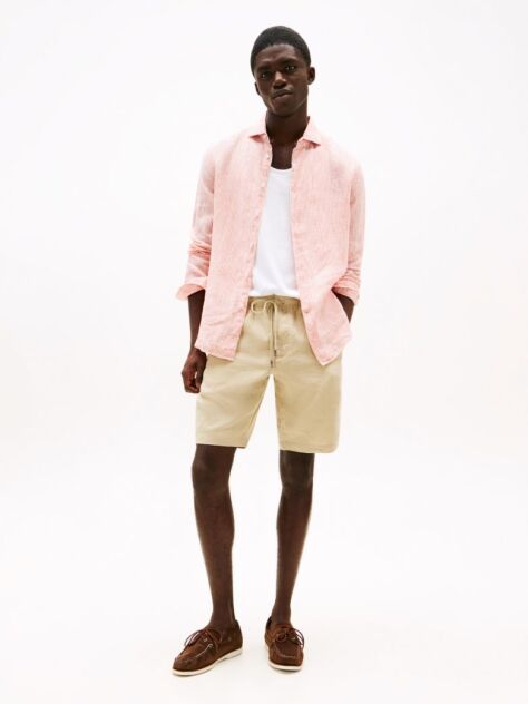 Beige Harlem Linen Blend Relaxed Bermuda Shorts  Men