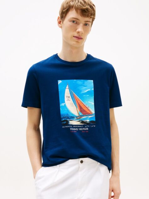 Μπλε T-Shirt Από Βαμβάκι Με Σχέδιο  Άνδρες