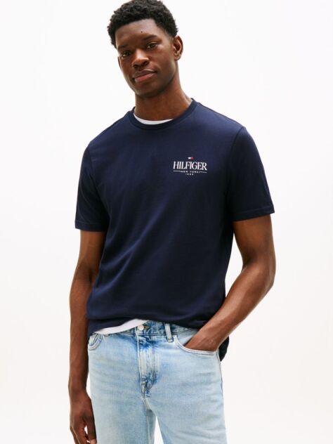 Μπλε T-Shirt Με Κλασική Λαιμόκοψη Και Λογότυπο  Άνδρες