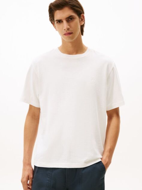 Beige Varsity Textured Crest Embroidery T-Shirt  Men