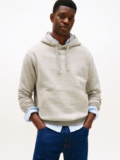 Grey Varsity Crest Relaxed Fleece Hoody  Men