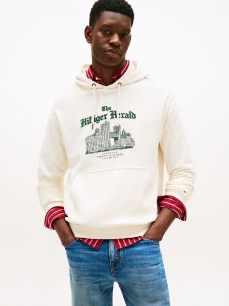 Beige Logo Embroidery Relaxed Drawstring Hoody  Men