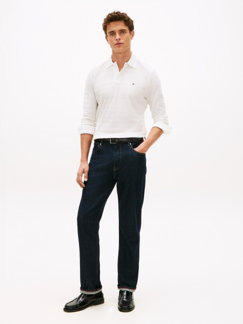 Beige Herringbone Jacquard Long Sleeve Polo Shirt  Men