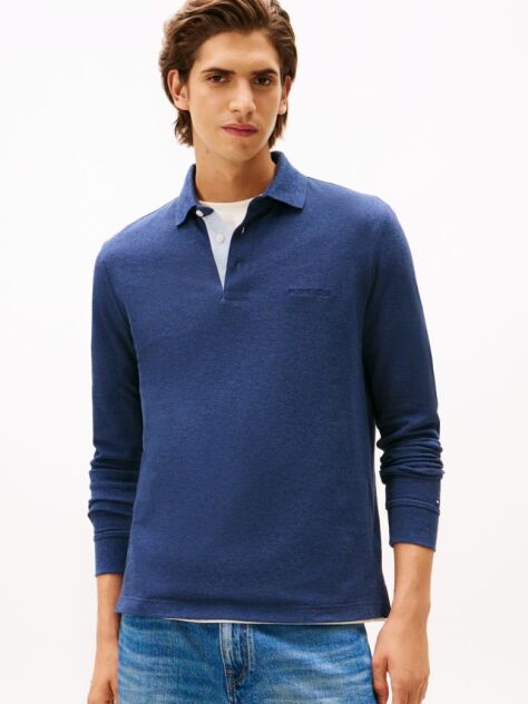 Blue Long-Sleeve Tonal Monotype Regular Polo  Men