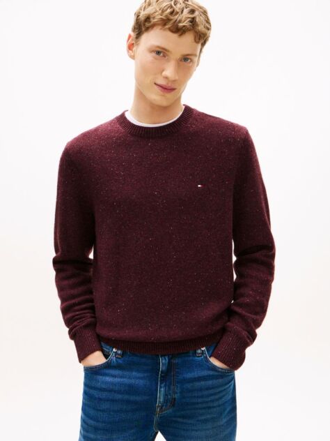 Red Wool Blend Donegal Knit Jumper  Men