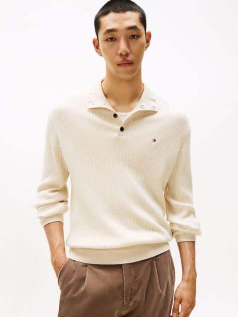 Beige Pima Cotton Mock Neck Sweater  Men