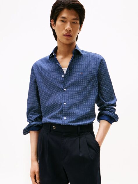 Blue Solid Print Slim Shirt  Men