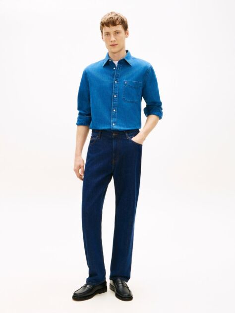 Blue Relaxed Straight Leg Jeans  Men